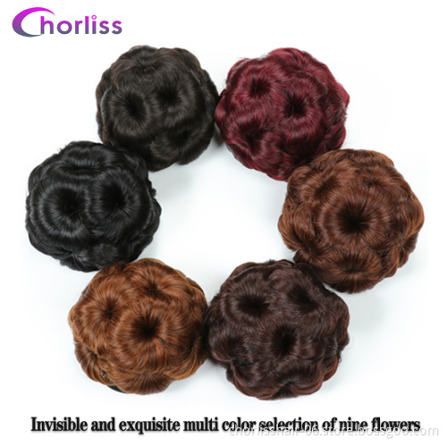 Wholesale Cheap Ombre marriage Bun Flower Shape Hairpiece Heat Resistant Synthetic Bun clip in Hair chignon Extension For Women
